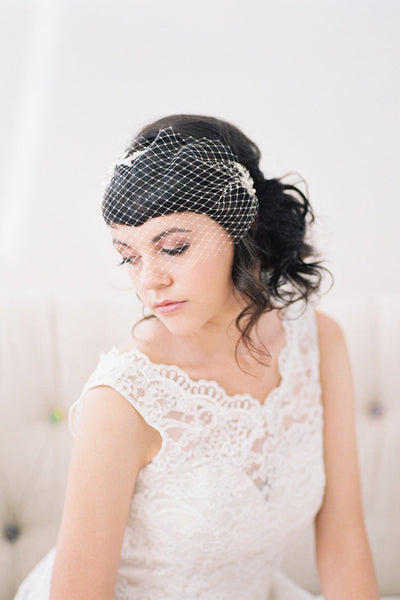 Birdcage Veil with Hand Beaded Lace #713V