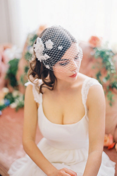 Birdcage Veil with Silk Flowers #700V