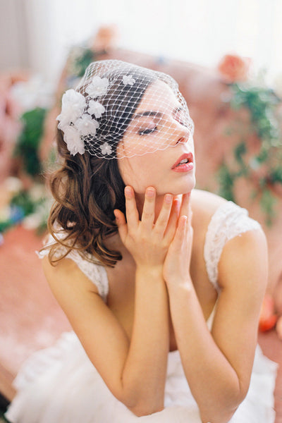 Birdcage Veil with Silk Flowers #700V