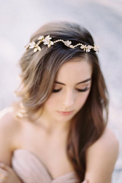 Wavy Crystal Flower Vine with Enamel Flowers #222HB