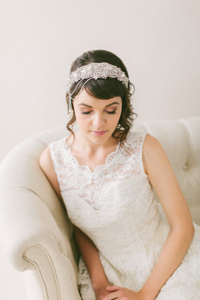 Crystal Bridal Headband with Hanging flowers #213HB
