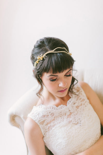 Crystal Bridal Headpiece with Flower Clusters - #200HB