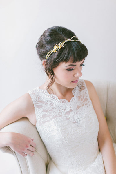 Crystal Bridal Headpiece with Flower Clusters - #200HB