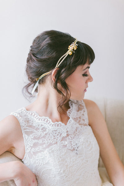 Crystal Bridal Headpiece with Flower Clusters - #200HB