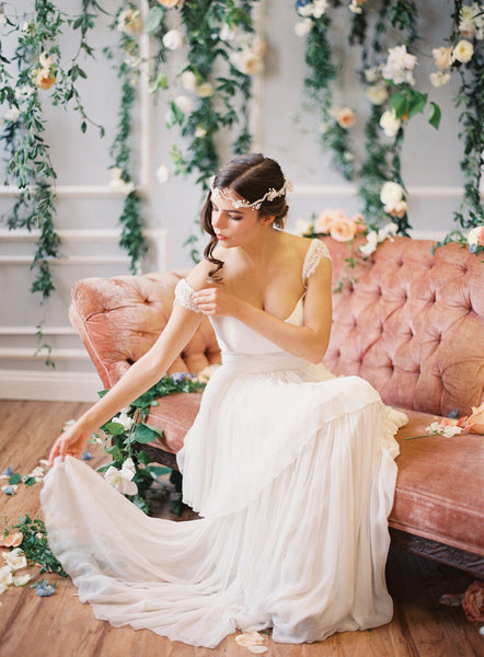 Crystal Headpiece with Silk Flowers and Pearls #204HB