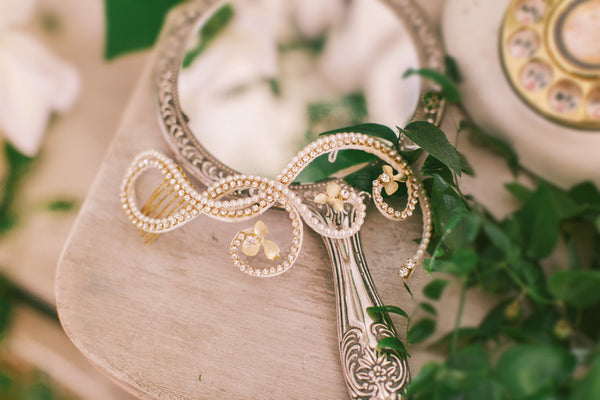 Crystal loops and Flowers Bridal Hair Comb #105HC