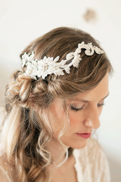 Lace Headband with crystals and beads #304HP