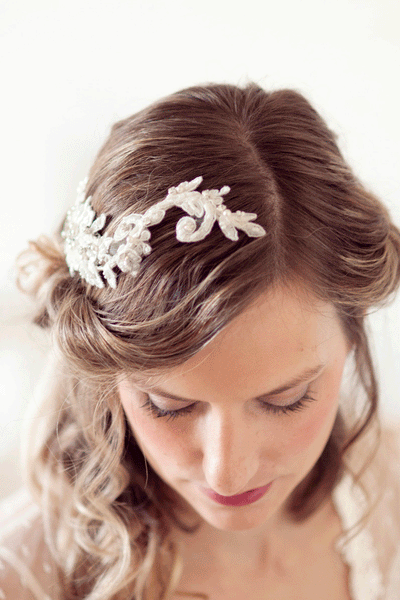 Lace Headband with crystals and beads #304HP
