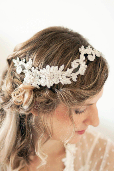 Lace Headband with crystals and beads #304HP