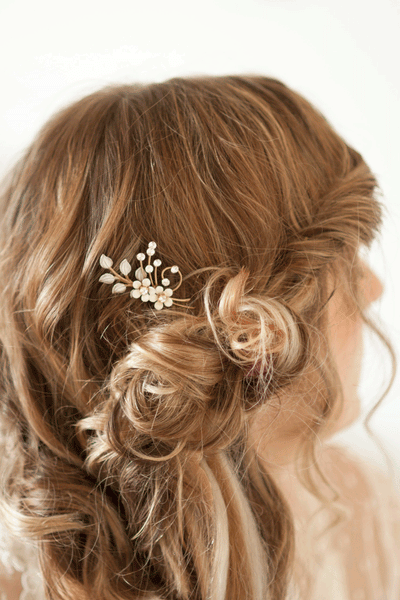 Brass and Enamel Flower Crystal Hair Pins #113HC