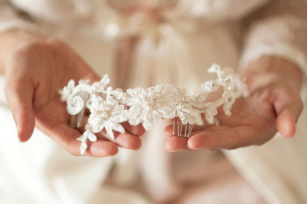 Lace Headband with crystals and beads #304HP