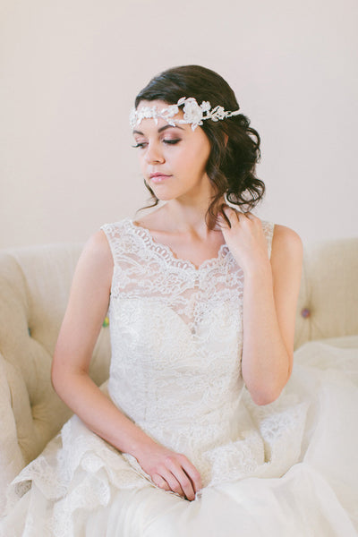 Delicate Lace and Silk Flower Headband #214HB