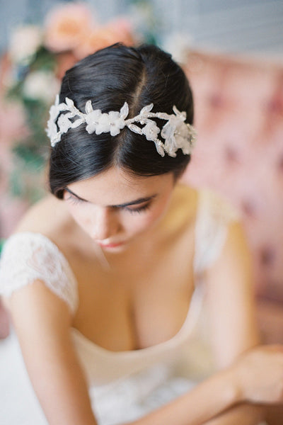 Delicate Lace and Silk Flower Headband #214HB