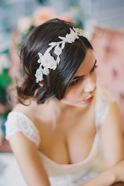 Delicate Lace and Silk Flower Headband #214HB