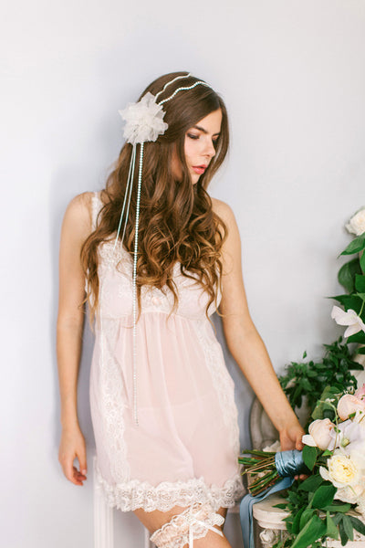 Double Band Silk Flower Headpiece with Chains #300HP