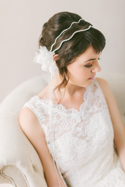 Double Band Silk Flower Headpiece with Chains #300HP