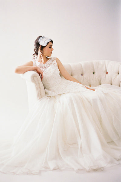 Feather Headpiece with lace Headband #205HB