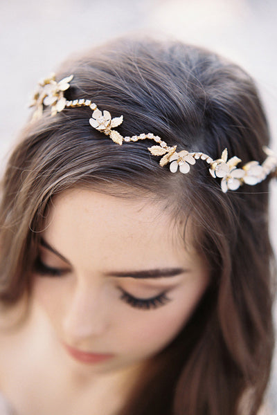 Wavy Crystal Flower Vine with Enamel Flowers #222HB