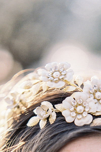 Flower Wedding Tiara with Enamel Flowers #802TA
