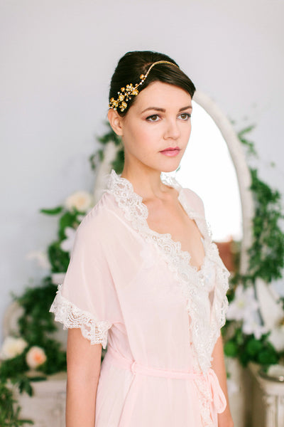 Gold Flower Cluster Crystal Bridal Headband - #202HB