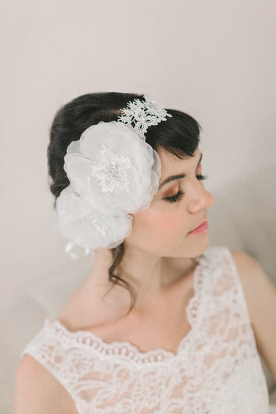 Handmade Silk Flower and Lace Headband #207HB