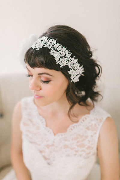 Handmade Silk Flower and Lace Headband #207HB