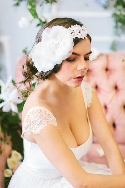 Handmade Silk Flower and Lace Headband #207HB