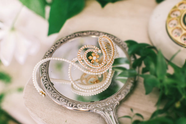 Looped Bridal hair Comb with Crystals and Pearls #107HC