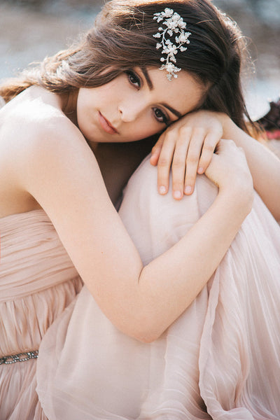 Flower and Pearl Bridal Hair Comb Set of 2 #112HC