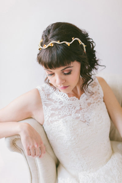 Pearl Headband with Gold Calla Lilies #203HB