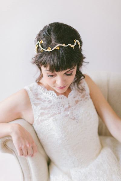 Pearl Headband with Gold Calla Lilies #203HB