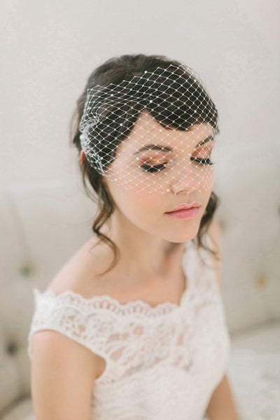 Pearl Studded Birdcage Veil #715V
