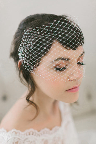 Pearl Studded Birdcage Veil #715V