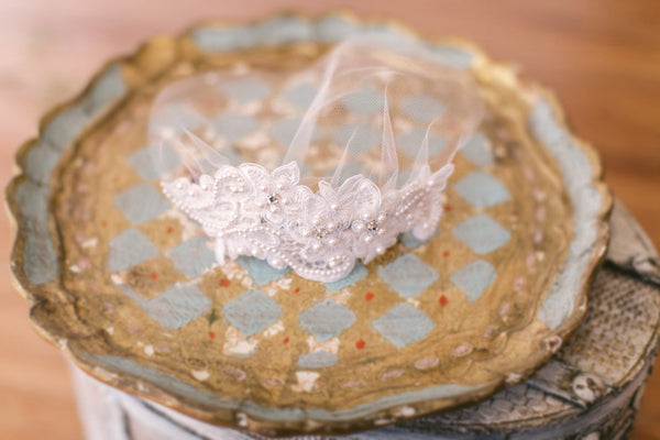 Short Beaded Lace Birdcage Veil #717V
