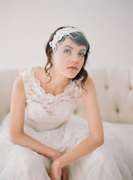 Short Beaded Lace Birdcage Veil #717V