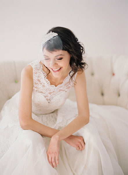 Short Beaded Lace Birdcage Veil #717V