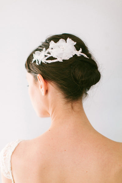 Silk Flower Crystal Vine Comb #111HC