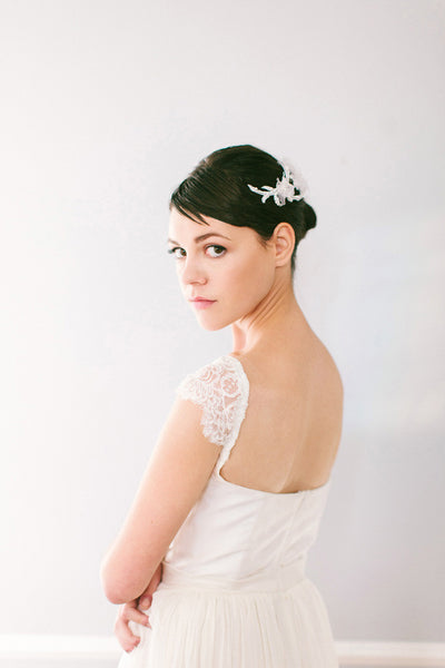 Silk Flower Crystal Vine Comb #111HC