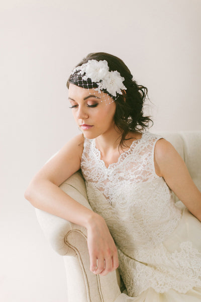 Silk Flowers, Lace Headband Veil #701V