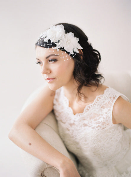 Silk Flowers, Lace Headband Veil #701V