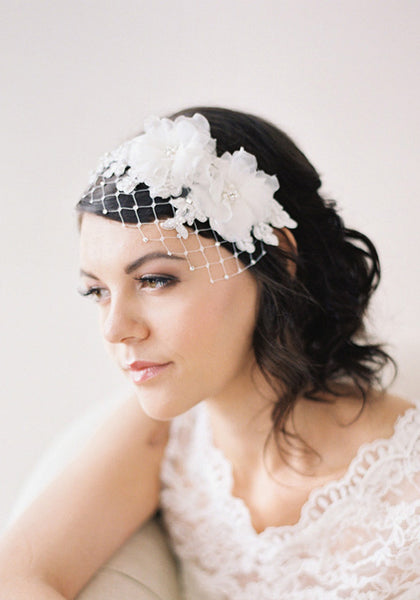 Silk Flowers, Lace Headband Veil #701V