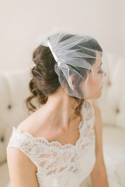Tulle Birdcage Veil with Bow #716V