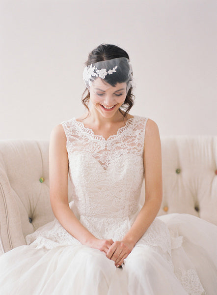 Tulle Birdcage Veil with Lace #712V