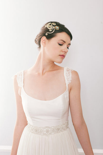 Turquoise Crystal and Flower Hair Comb #108HC