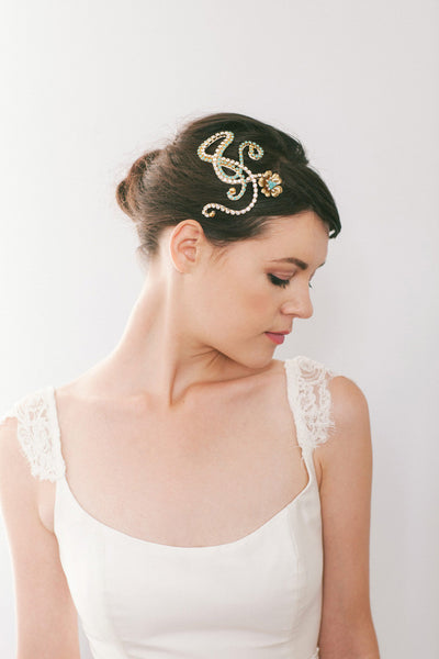 Turquoise Crystal and Flower Hair Comb #108HC