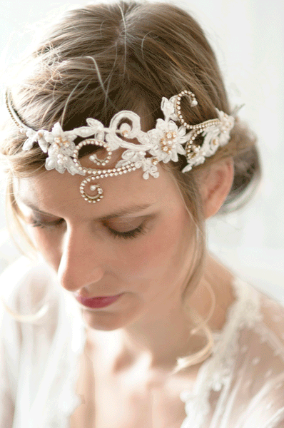 Intricate Floral Lace and Crystal Bridal Headpiece #308HP