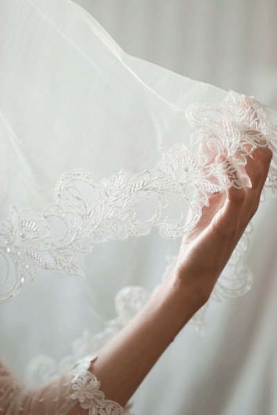 Beaded Lace Elbow Length Wedding Veil #719V