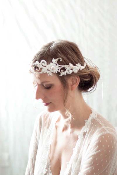 Intricate Floral Lace and Crystal Bridal Headpiece #308HP
