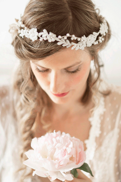 Leaf Vine and Pearl Wedding Halo #224HB