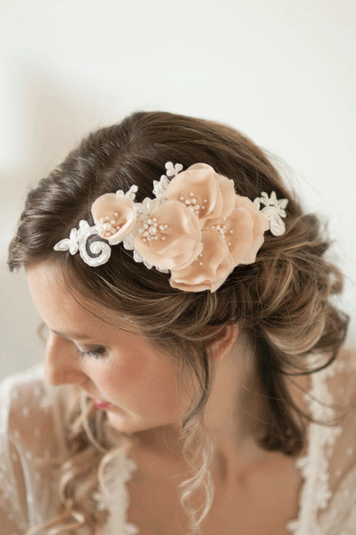 Silk Petals and Lace Bridal Hair Comb #305HP